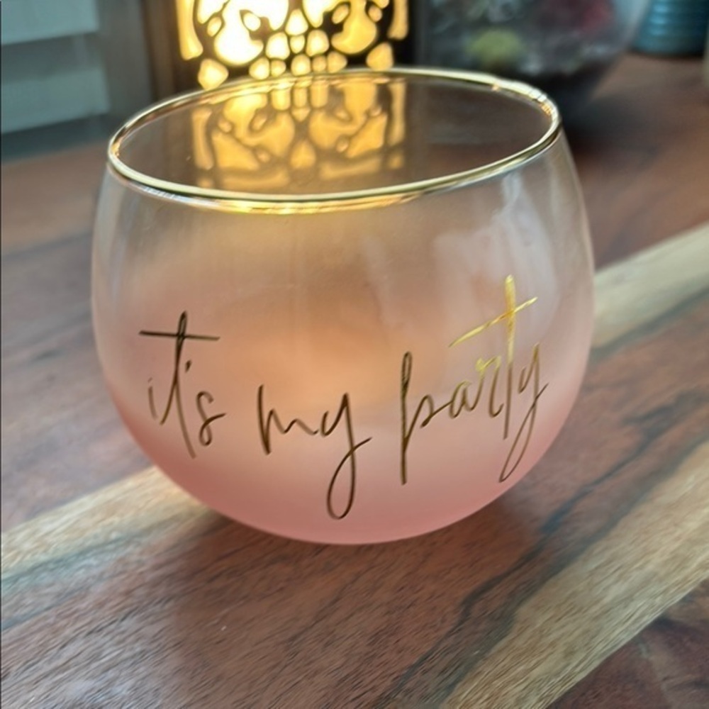 NEW in box Pink and Gold Rim Birthday Wine Glass